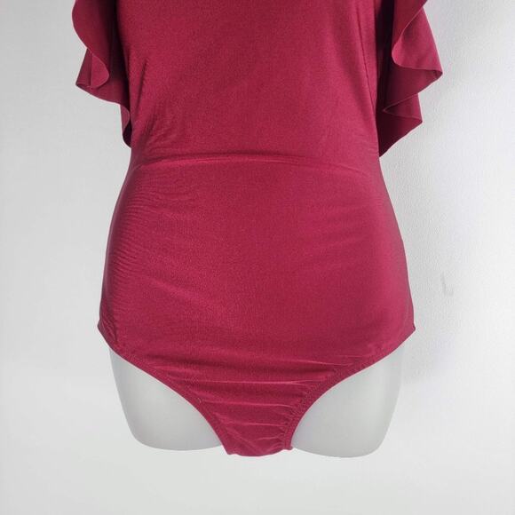 NEW Shoshanna Swimwear Syrah Ruffle Halter 1 Piece Red Size 4 - Picture 4 of 9